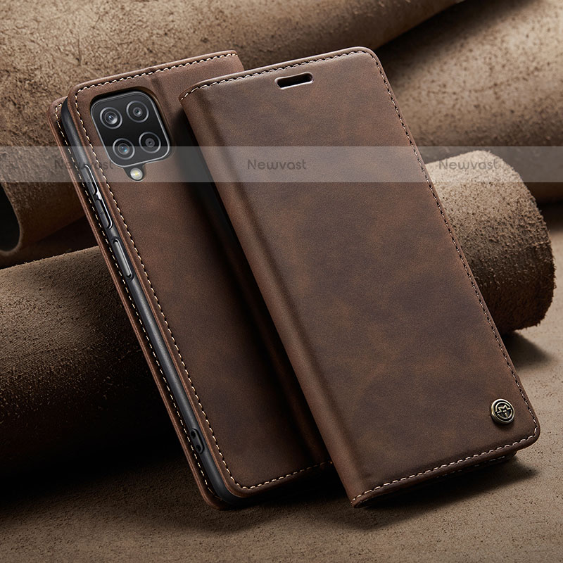 Leather Case Stands Flip Cover Holder C02S for Samsung Galaxy F12 Brown