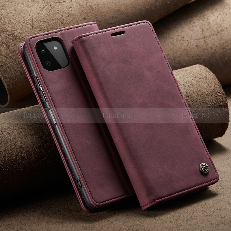 Leather Case Stands Flip Cover Holder C02S for Samsung Galaxy F42 5G Red Wine