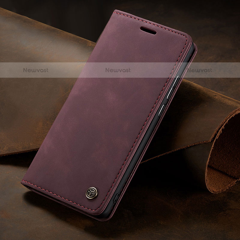 Leather Case Stands Flip Cover Holder C02S for Samsung Galaxy M10 Red Wine