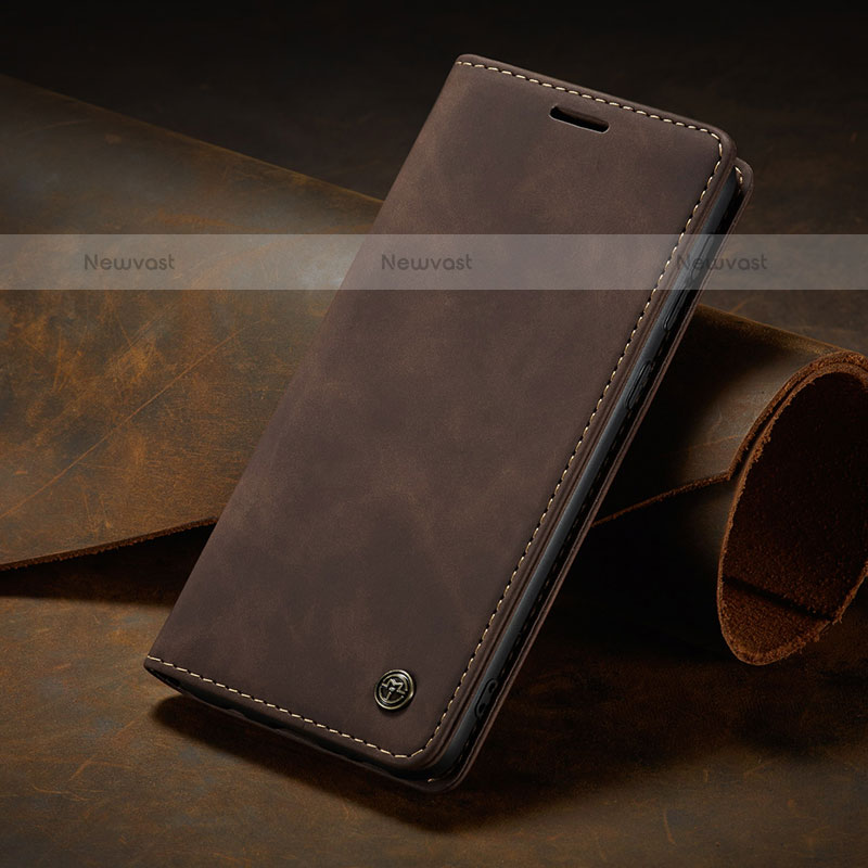 Leather Case Stands Flip Cover Holder C02S for Samsung Galaxy M21 Brown