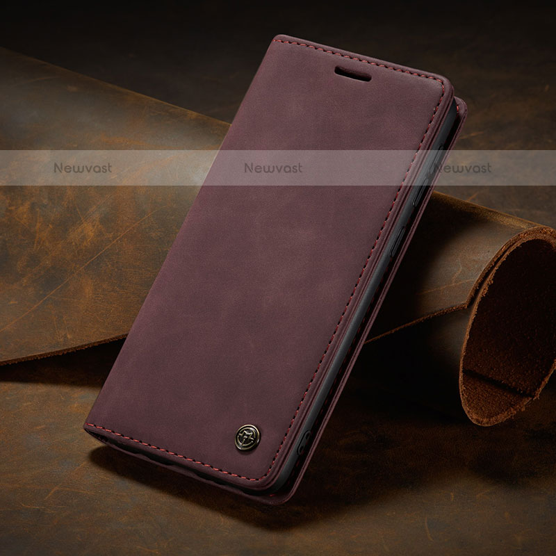 Leather Case Stands Flip Cover Holder C02S for Samsung Galaxy M21 Red Wine