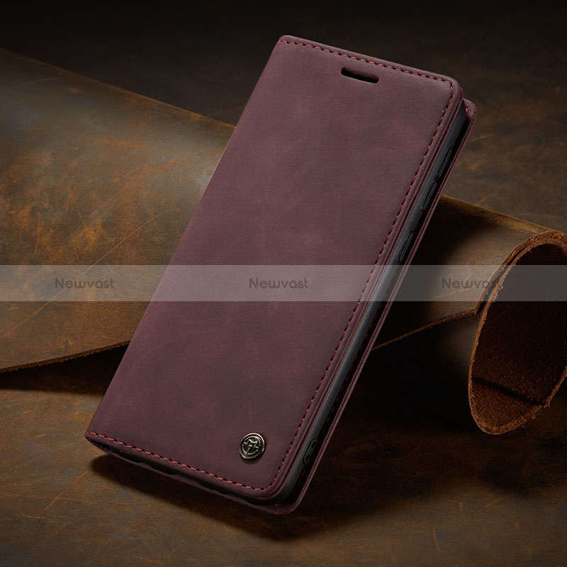 Leather Case Stands Flip Cover Holder C02S for Samsung Galaxy M21s Red Wine