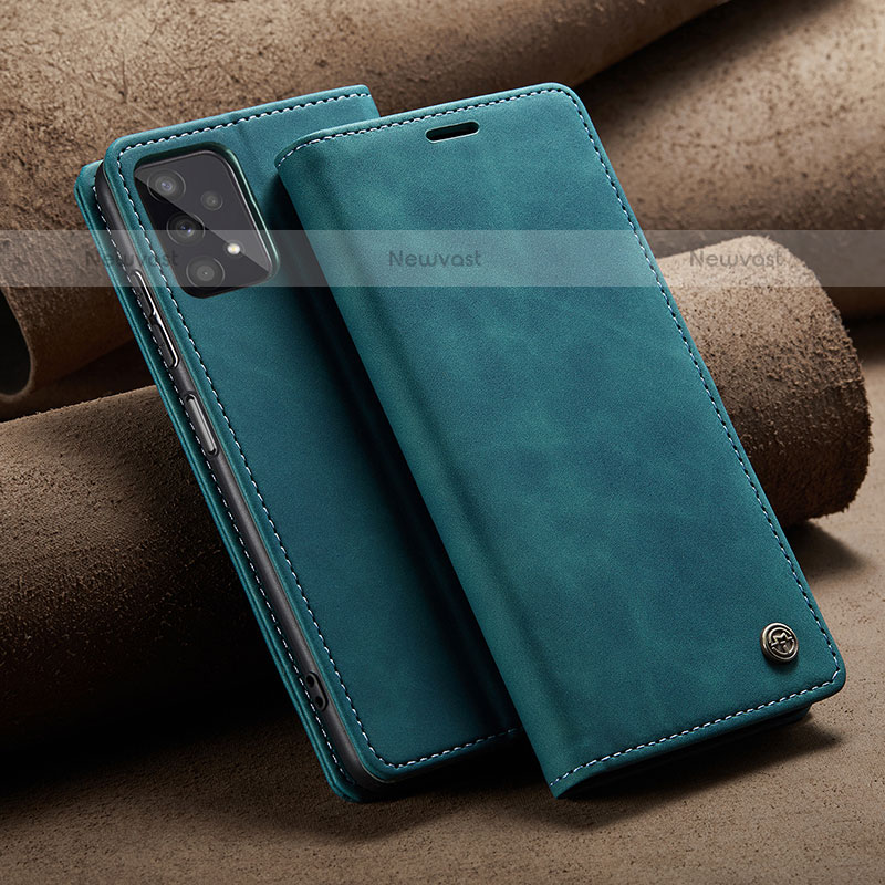 Leather Case Stands Flip Cover Holder C02S for Samsung Galaxy M32 5G Blue