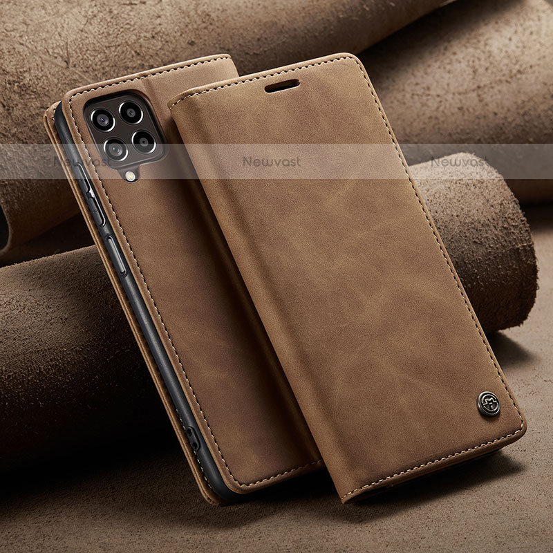 Leather Case Stands Flip Cover Holder C02S for Samsung Galaxy M33 5G Light Brown