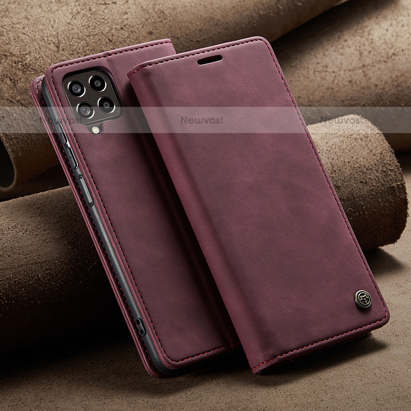 Leather Case Stands Flip Cover Holder C02S for Samsung Galaxy M33 5G Red Wine