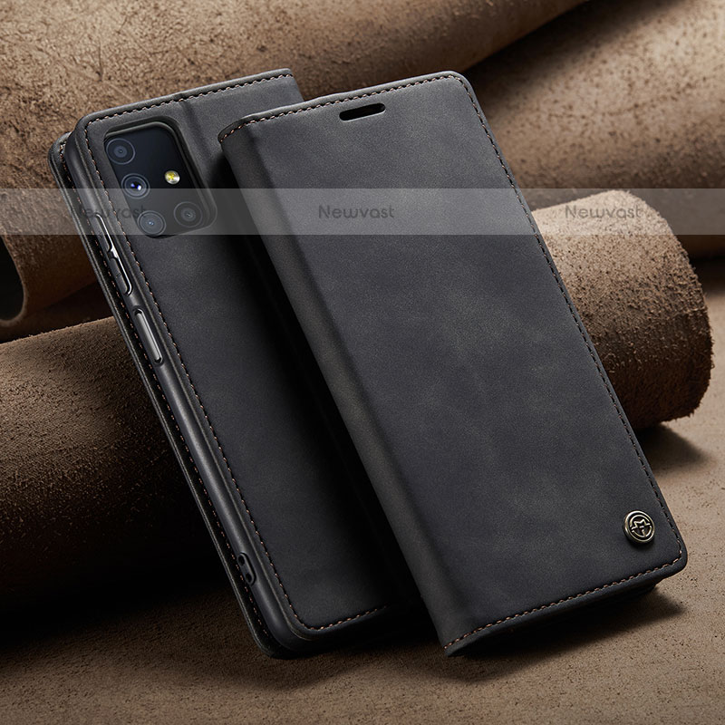 Leather Case Stands Flip Cover Holder C02S for Samsung Galaxy M51 Black