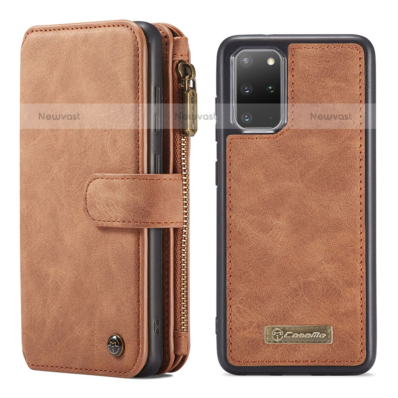 Leather Case Stands Flip Cover Holder C02S for Samsung Galaxy S20 Plus Brown