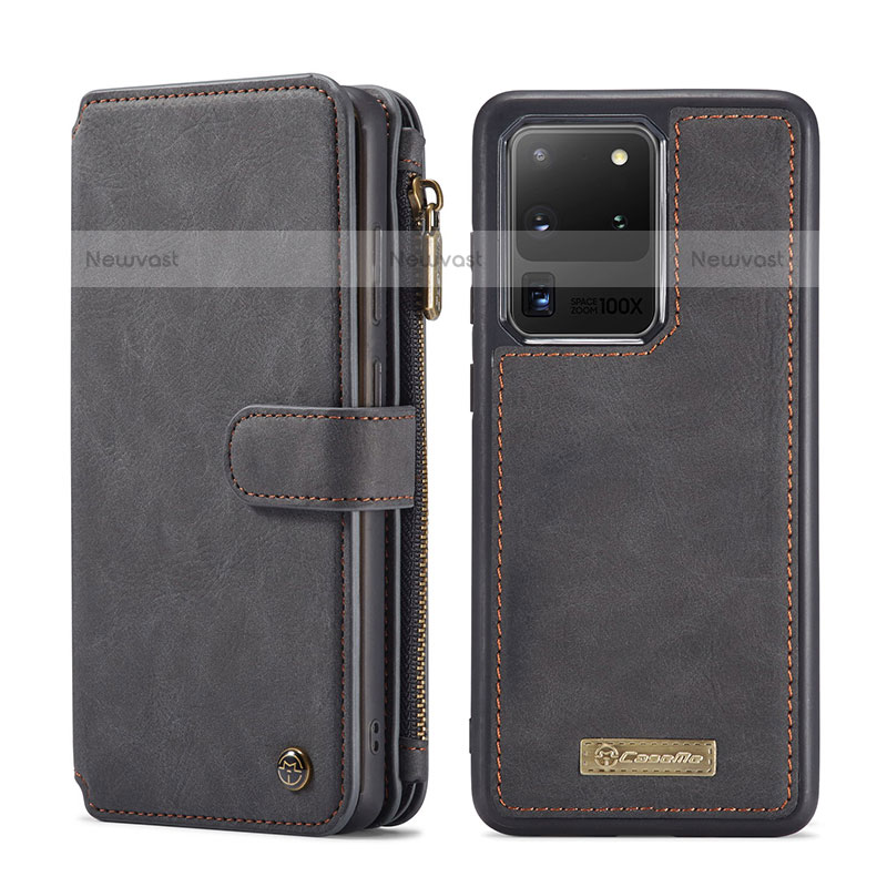 Leather Case Stands Flip Cover Holder C02S for Samsung Galaxy S20 Ultra 5G Black