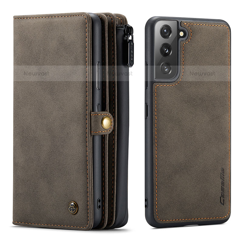 Leather Case Stands Flip Cover Holder C02S for Samsung Galaxy S21 5G Brown