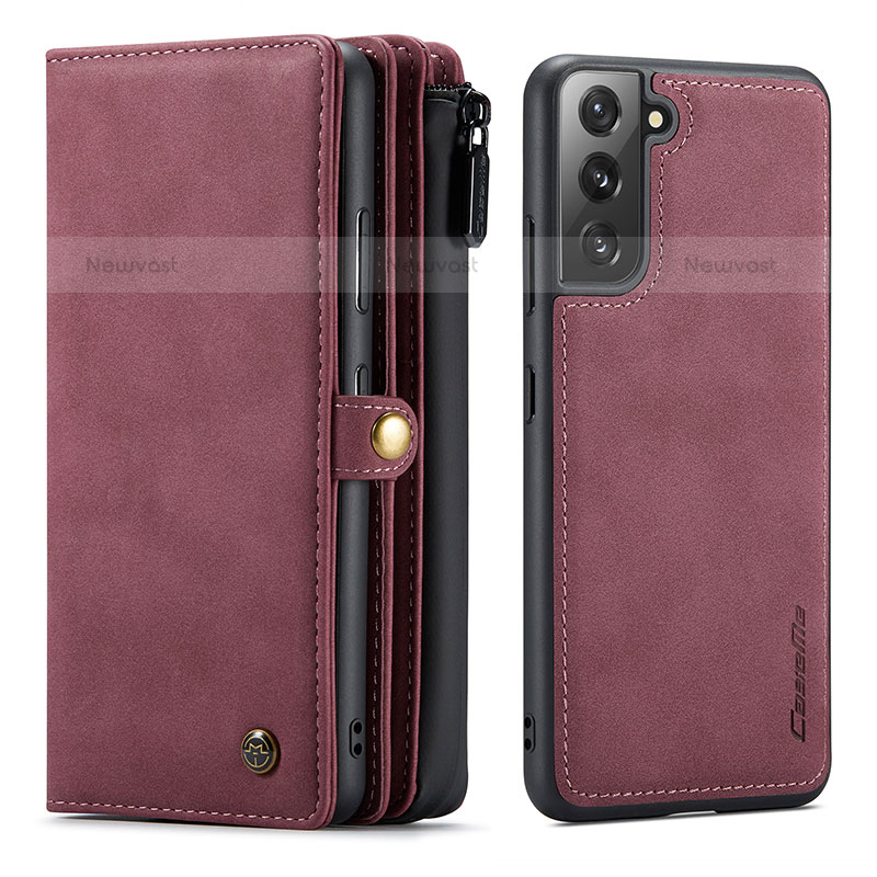 Leather Case Stands Flip Cover Holder C02S for Samsung Galaxy S21 5G Red