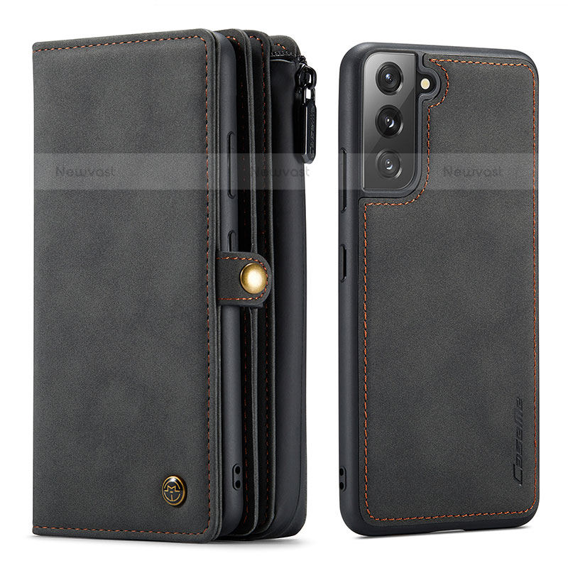 Leather Case Stands Flip Cover Holder C02S for Samsung Galaxy S21 Plus 5G Black