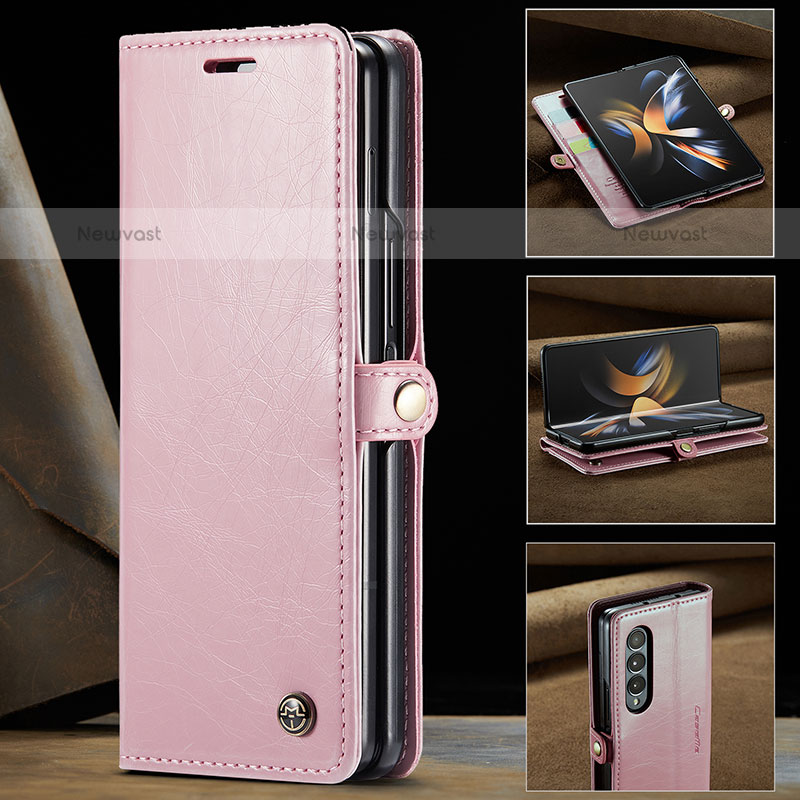 Leather Case Stands Flip Cover Holder C02S for Samsung Galaxy Z Fold3 5G Rose Gold