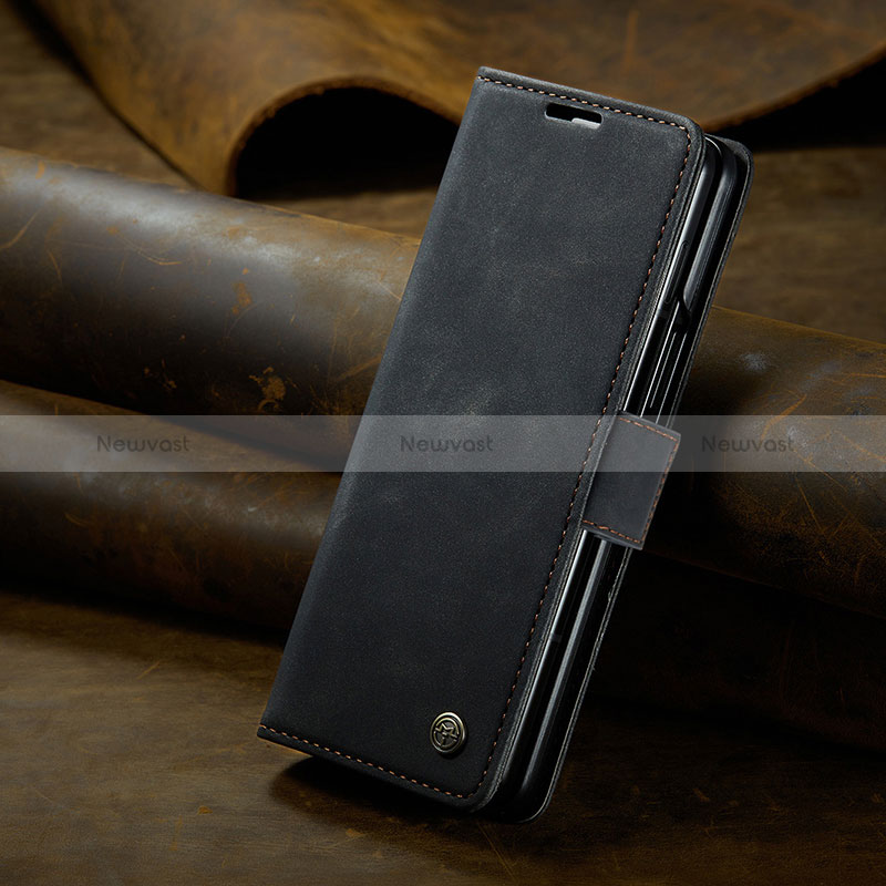 Leather Case Stands Flip Cover Holder C02S for Samsung Galaxy Z Fold5 5G Black