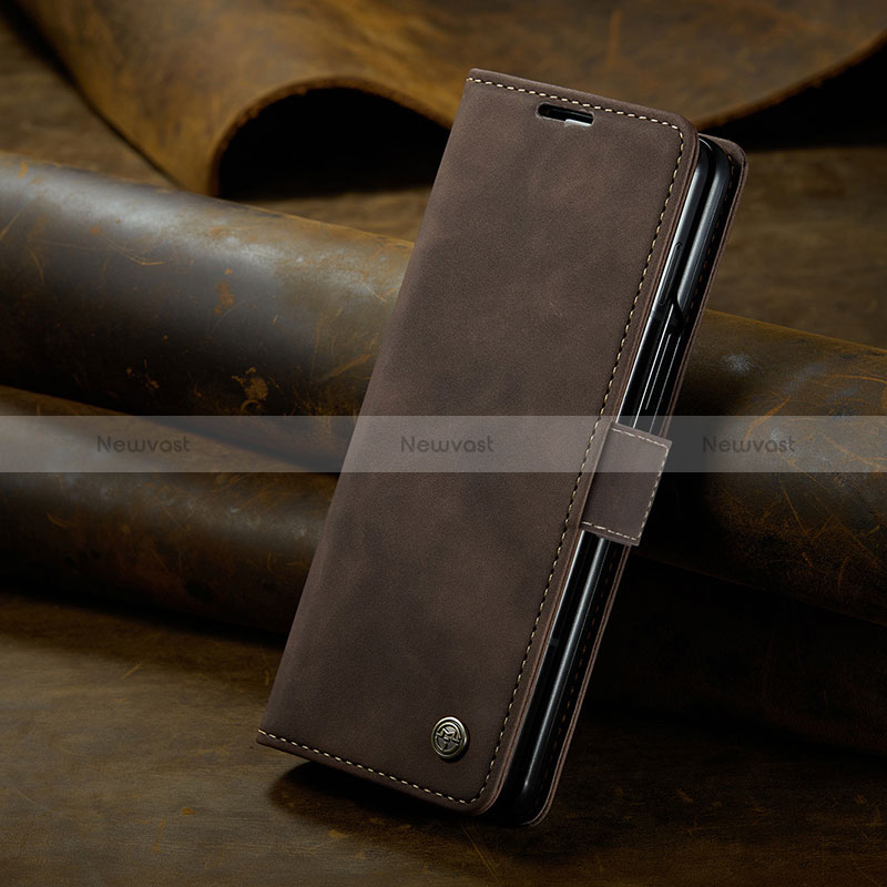 Leather Case Stands Flip Cover Holder C02S for Samsung Galaxy Z Fold5 5G Brown