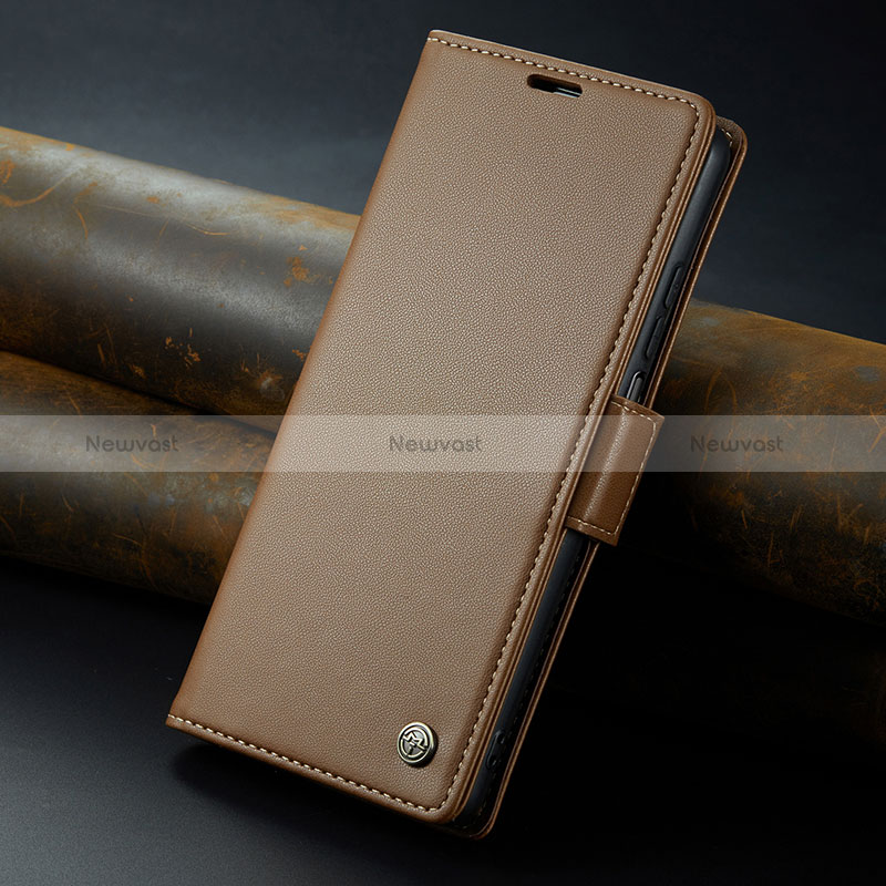 Leather Case Stands Flip Cover Holder C02S for Xiaomi Poco F5 5G Brown