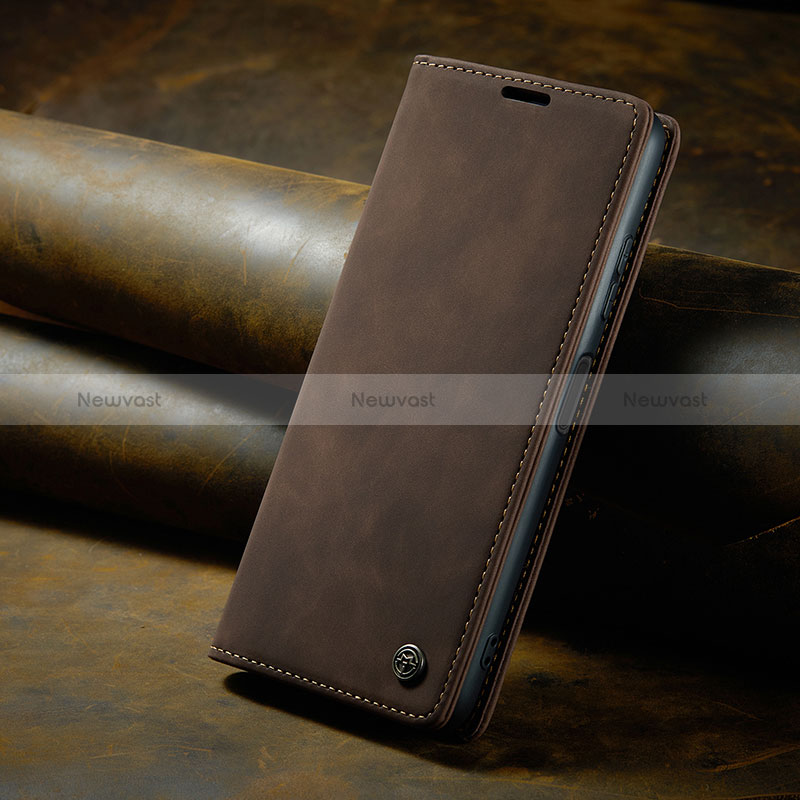 Leather Case Stands Flip Cover Holder C02S for Xiaomi Redmi Note 10 Pro 4G Brown