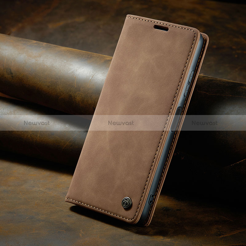 Leather Case Stands Flip Cover Holder C02S for Xiaomi Redmi Note 10 Pro Max Light Brown