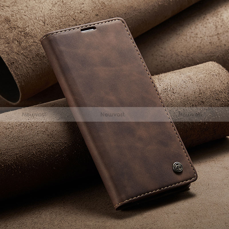 Leather Case Stands Flip Cover Holder C02S for Xiaomi Redmi Note 10T 5G Brown