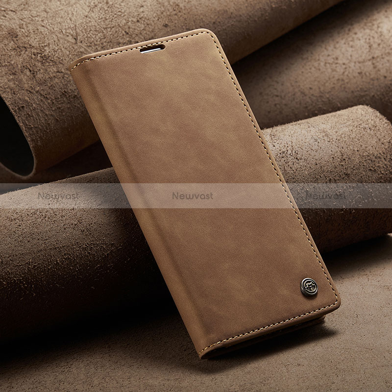 Leather Case Stands Flip Cover Holder C02S for Xiaomi Redmi Note 11 SE 5G Light Brown