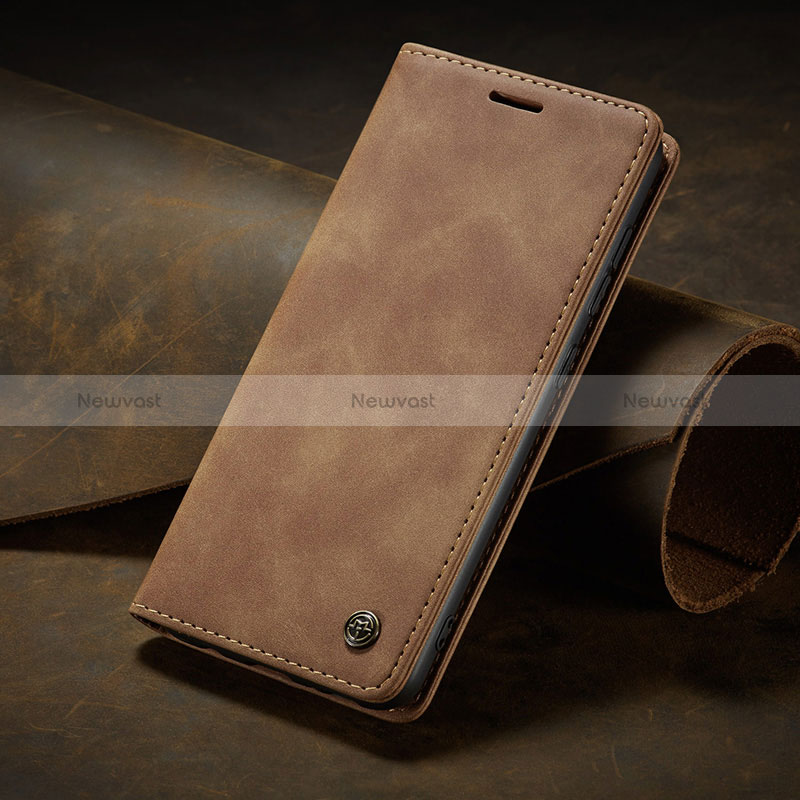 Leather Case Stands Flip Cover Holder C02S for Xiaomi Redmi Note 13 Pro 5G Light Brown