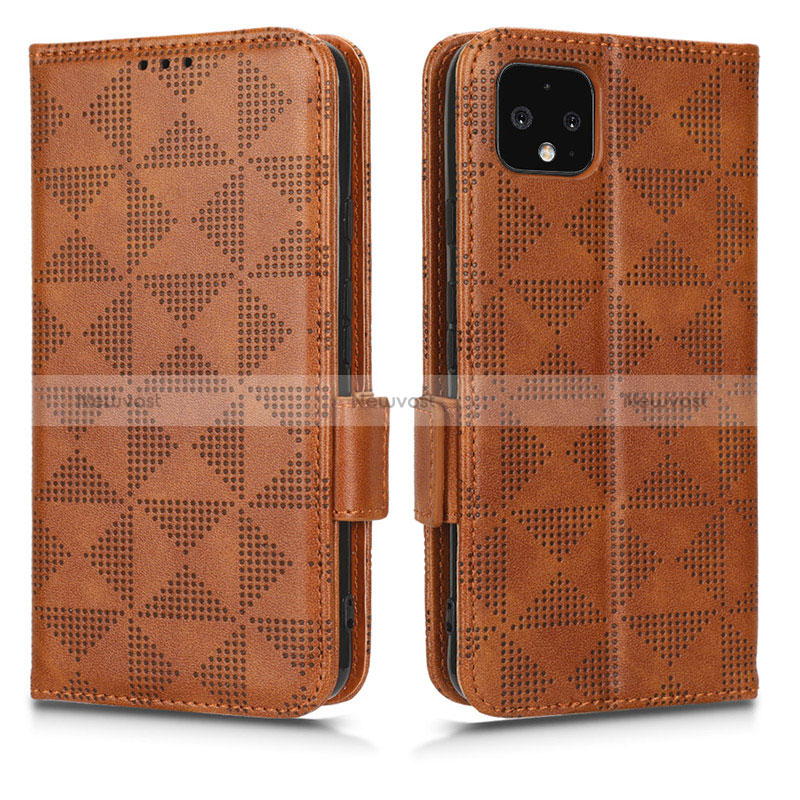 Leather Case Stands Flip Cover Holder C02X for Google Pixel 4 XL Brown