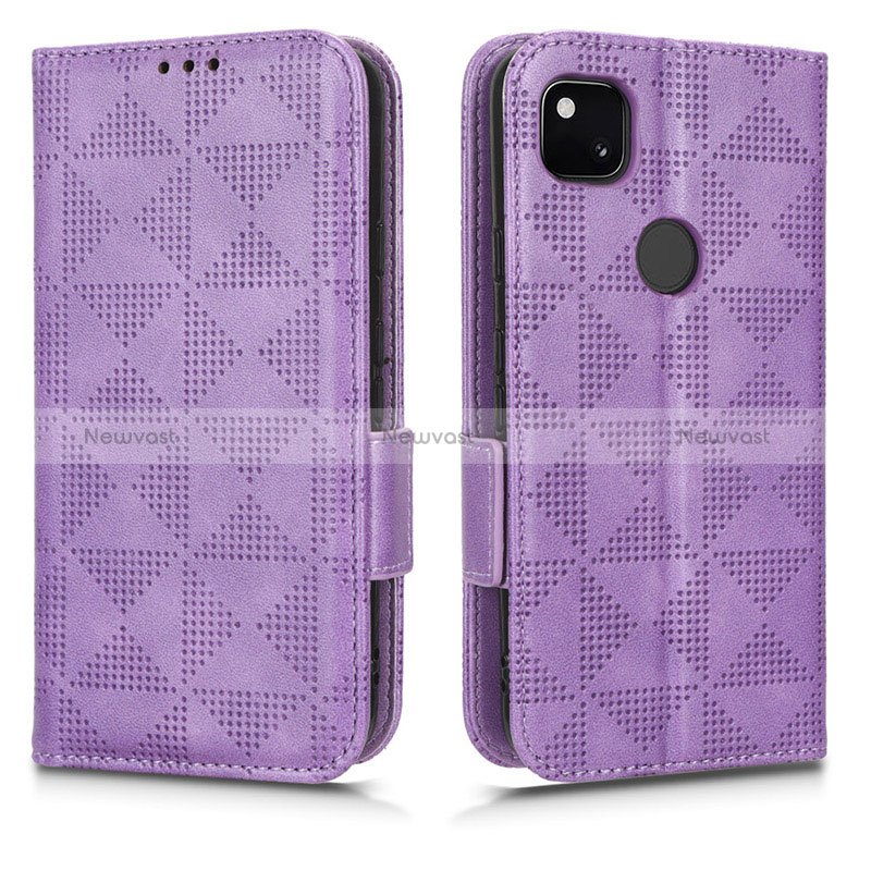 Leather Case Stands Flip Cover Holder C02X for Google Pixel 4a Purple