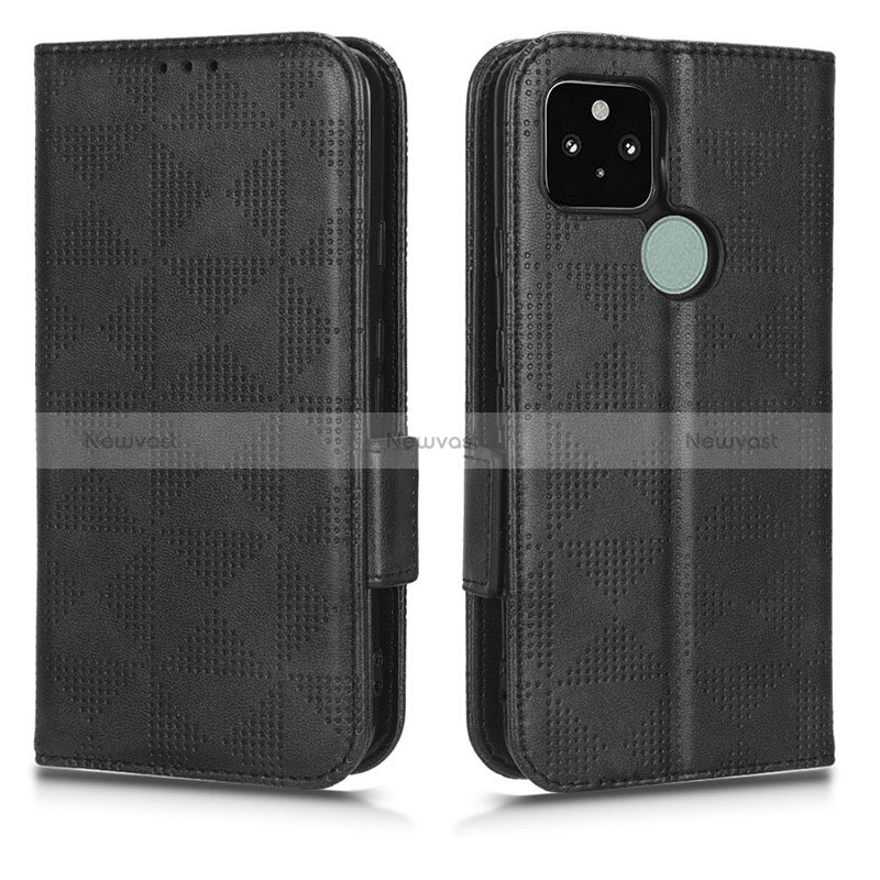 Leather Case Stands Flip Cover Holder C02X for Google Pixel 5 Black