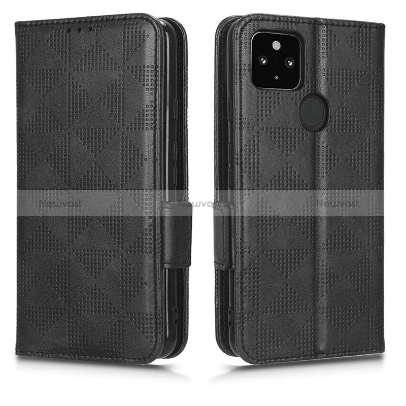 Leather Case Stands Flip Cover Holder C02X for Google Pixel 5 XL 5G Black