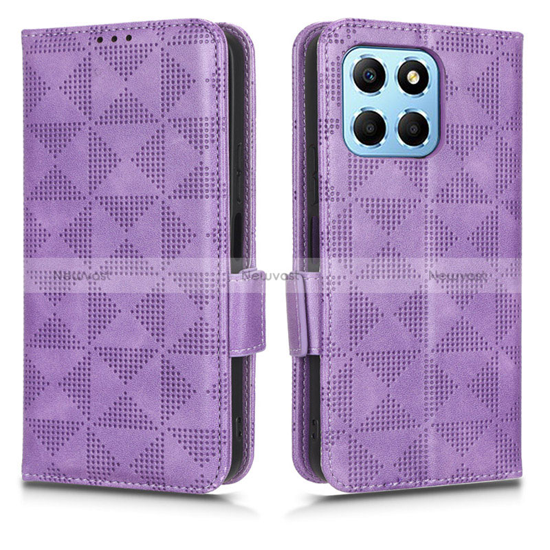 Leather Case Stands Flip Cover Holder C02X for Huawei Honor X6 5G Purple