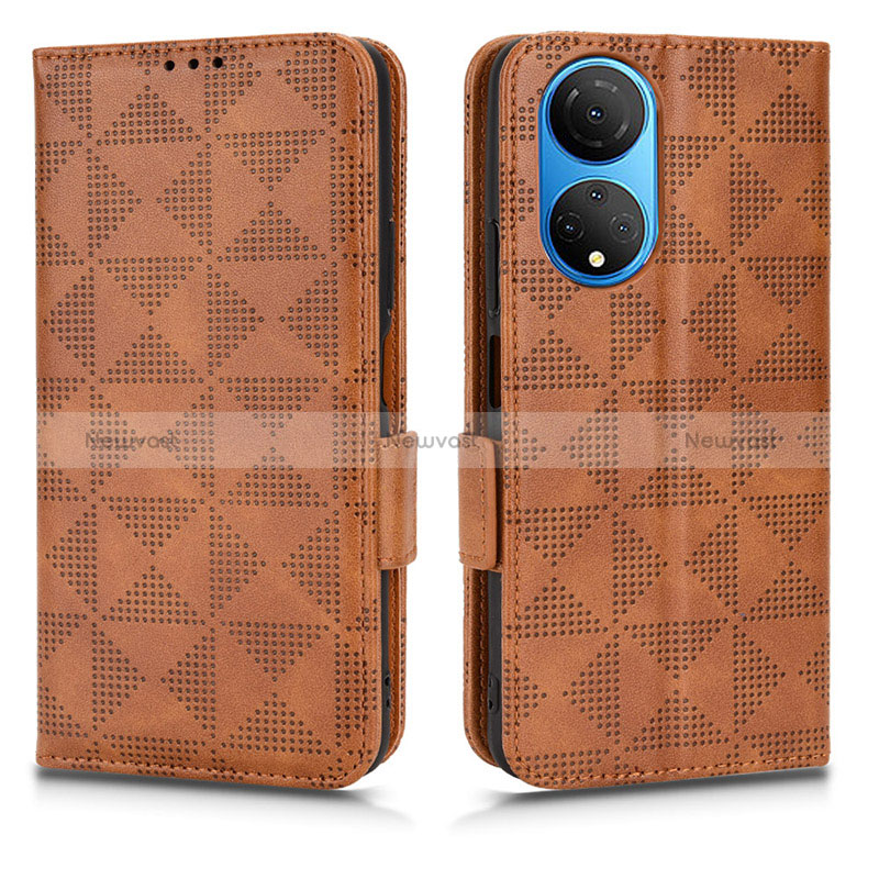 Leather Case Stands Flip Cover Holder C02X for Huawei Honor X7 Brown