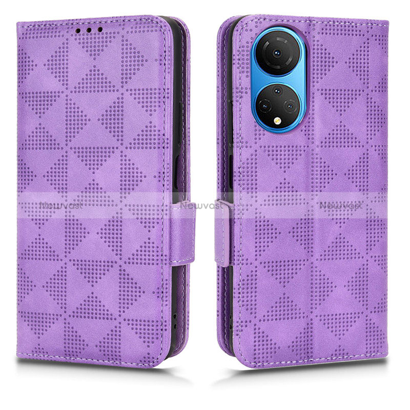 Leather Case Stands Flip Cover Holder C02X for Huawei Honor X7 Purple