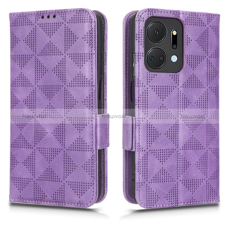 Leather Case Stands Flip Cover Holder C02X for Huawei Honor X7a Purple