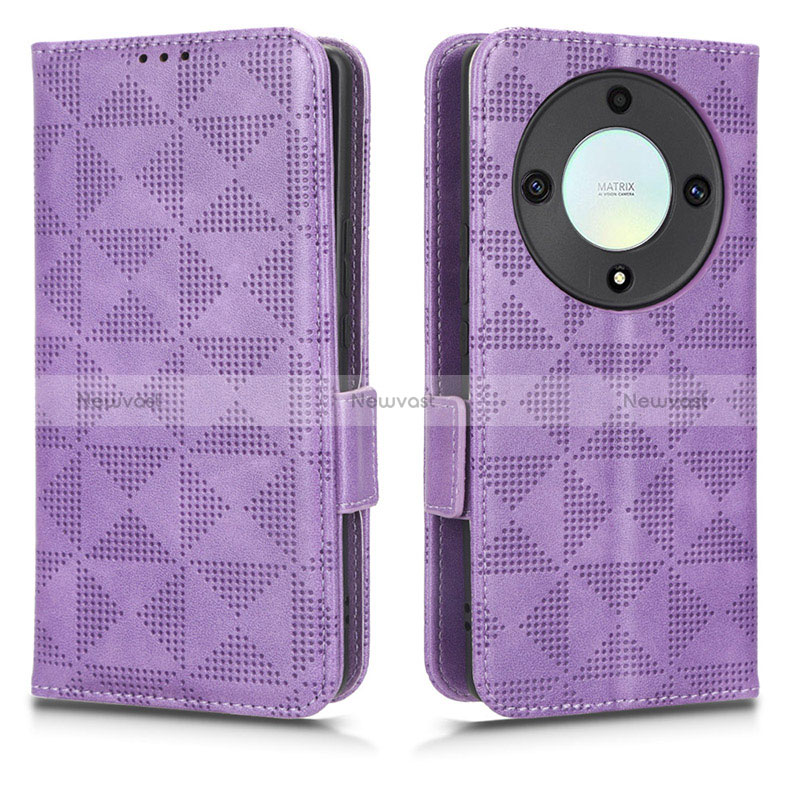 Leather Case Stands Flip Cover Holder C02X for Huawei Honor X9a 5G Purple