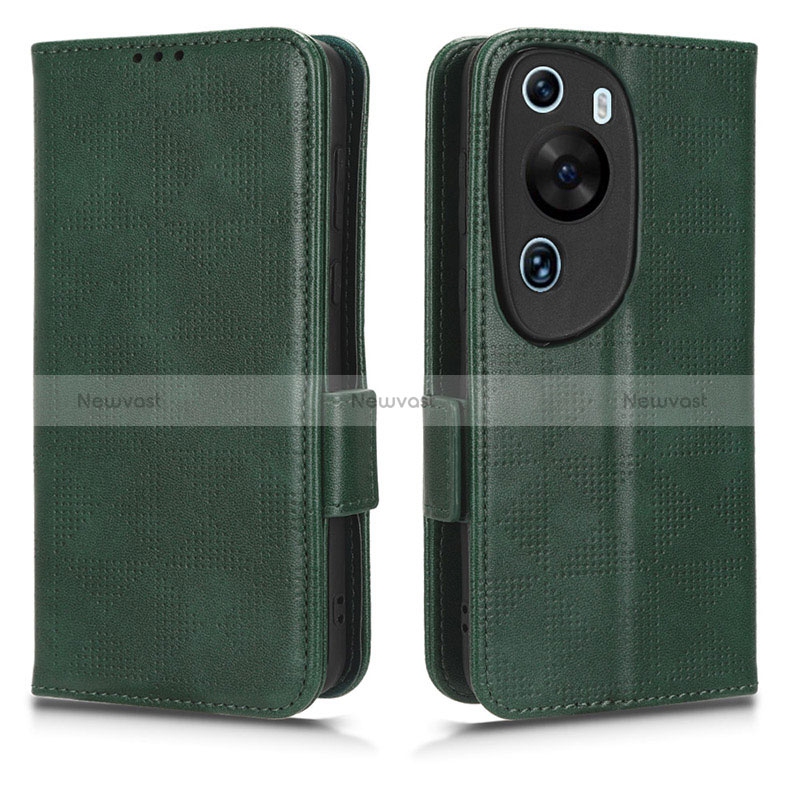 Leather Case Stands Flip Cover Holder C02X for Huawei P60 Art Green