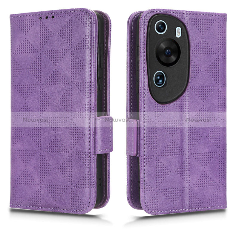 Leather Case Stands Flip Cover Holder C02X for Huawei P60 Art Purple