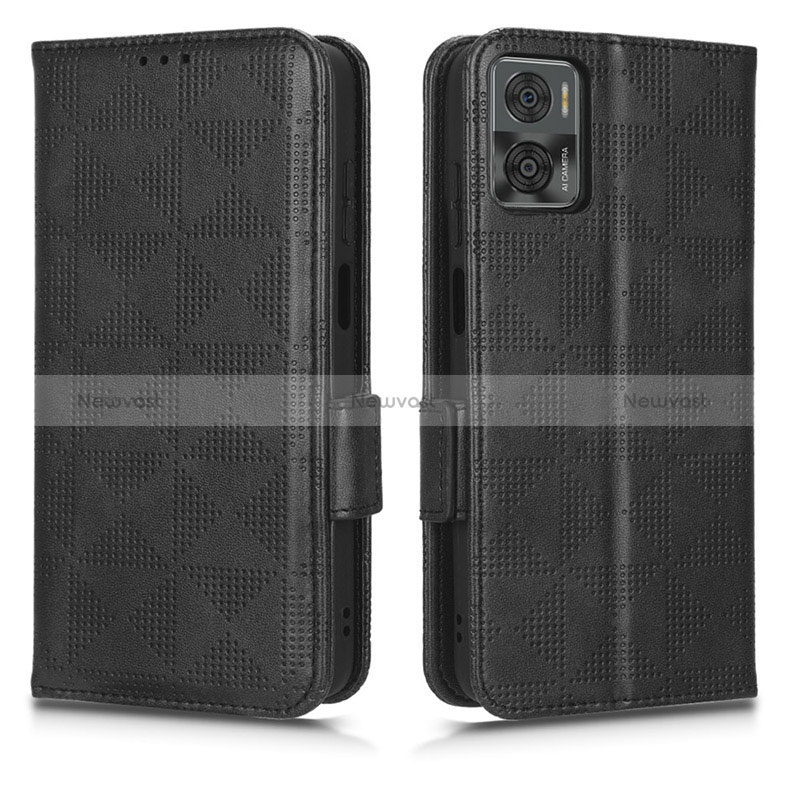 Leather Case Stands Flip Cover Holder C02X for Motorola Moto E22 Black