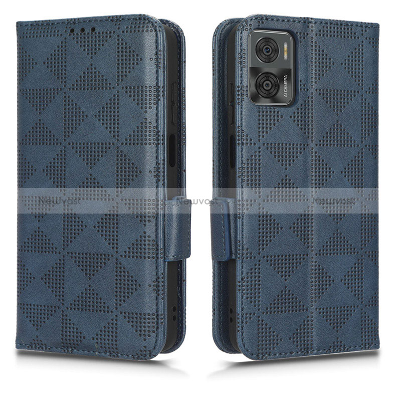 Leather Case Stands Flip Cover Holder C02X for Motorola Moto E22i Blue