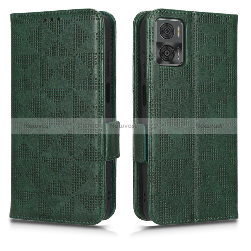 Leather Case Stands Flip Cover Holder C02X for Motorola Moto E22i Green