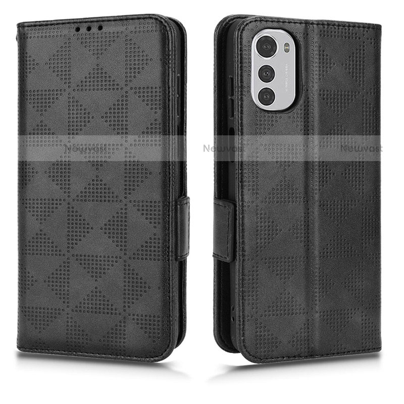 Leather Case Stands Flip Cover Holder C02X for Motorola Moto E32s Black