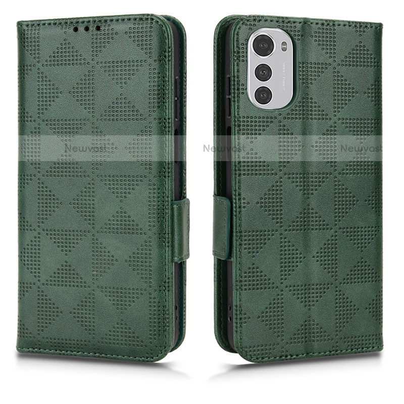 Leather Case Stands Flip Cover Holder C02X for Motorola Moto E32s Green