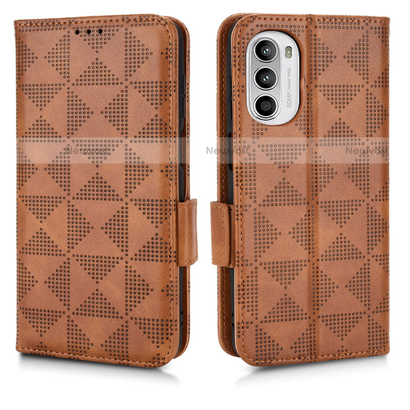 Leather Case Stands Flip Cover Holder C02X for Motorola Moto Edge (2022) 5G Brown