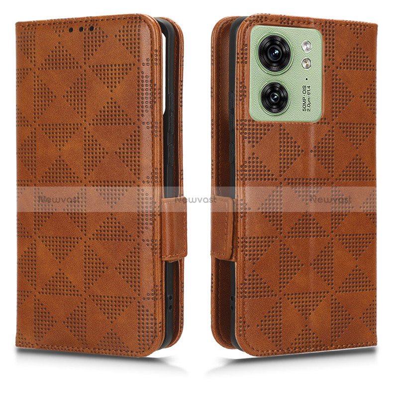 Leather Case Stands Flip Cover Holder C02X for Motorola Moto Edge (2023) 5G Brown