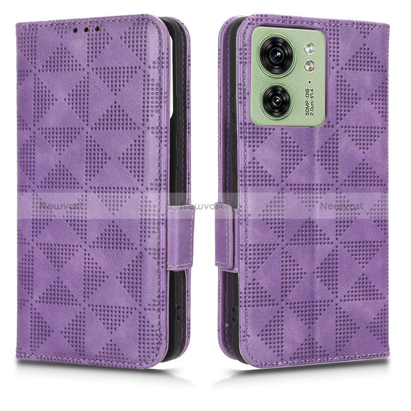 Leather Case Stands Flip Cover Holder C02X for Motorola Moto Edge (2023) 5G Purple