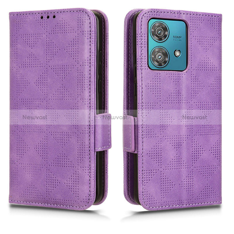 Leather Case Stands Flip Cover Holder C02X for Motorola Moto Edge 40 Neo 5G Purple