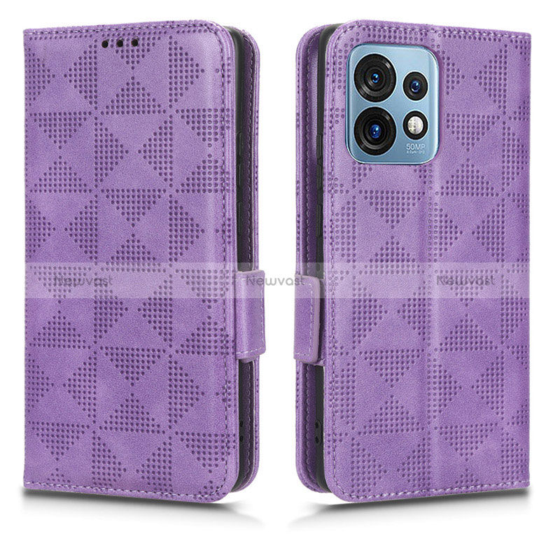 Leather Case Stands Flip Cover Holder C02X for Motorola Moto Edge 40 Pro 5G Purple