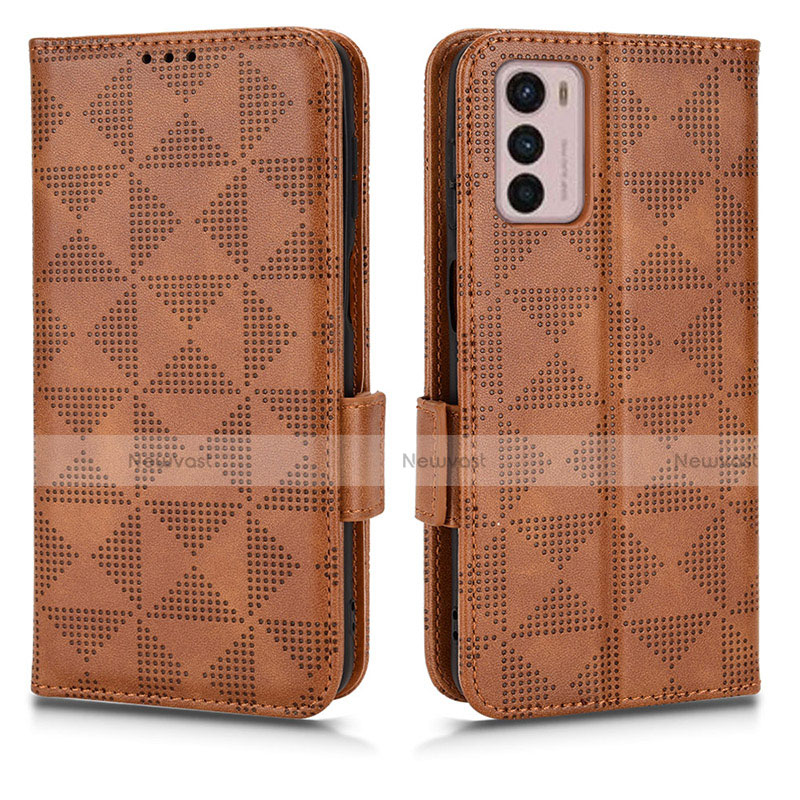 Leather Case Stands Flip Cover Holder C02X for Motorola Moto G42 Brown