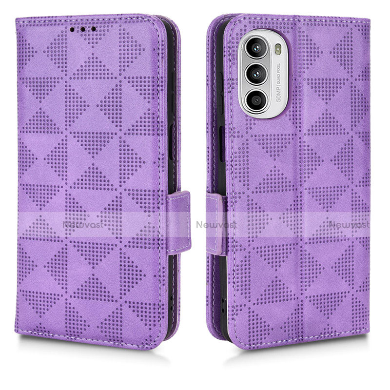 Leather Case Stands Flip Cover Holder C02X for Motorola Moto G52j 5G Purple