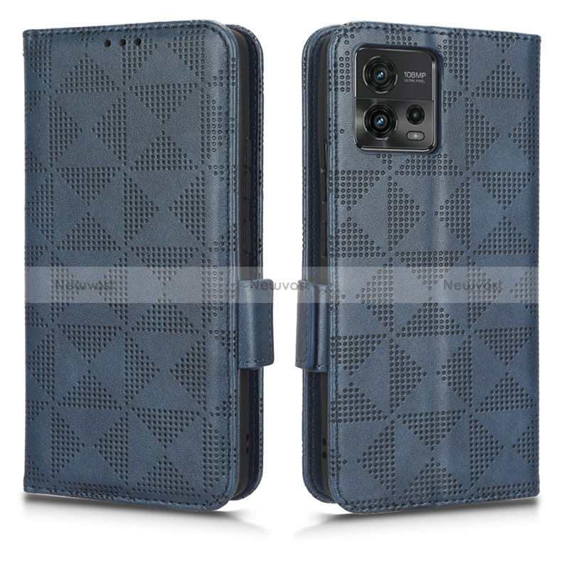 Leather Case Stands Flip Cover Holder C02X for Motorola Moto G72 Blue