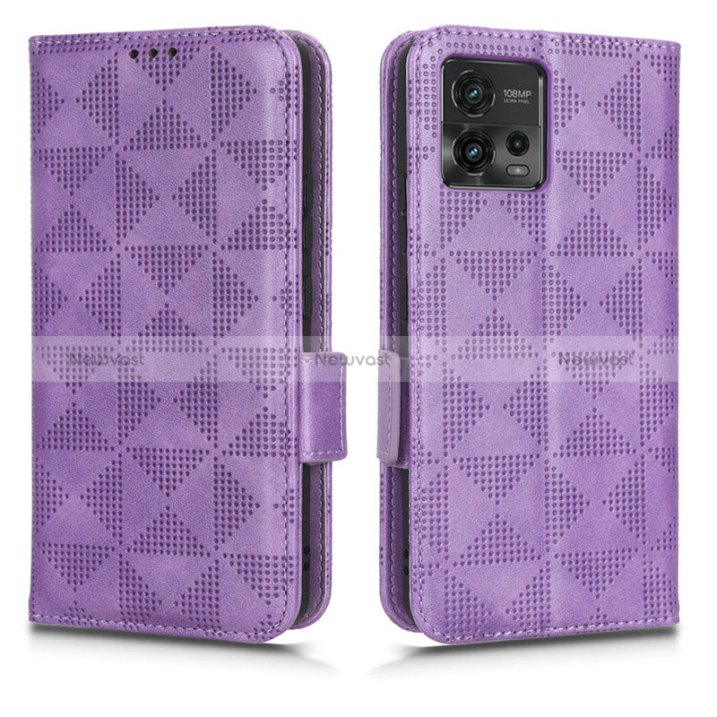 Leather Case Stands Flip Cover Holder C02X for Motorola Moto G72 Purple