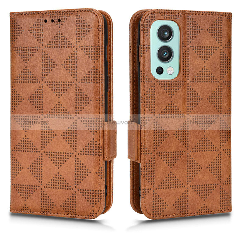 Leather Case Stands Flip Cover Holder C02X for OnePlus Nord 2 5G Brown